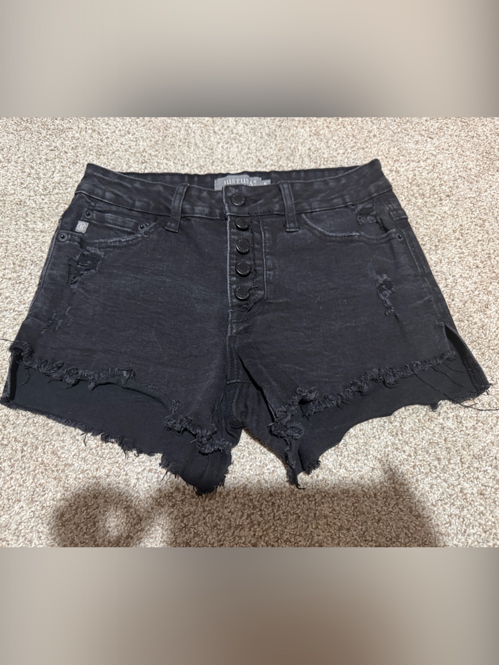 Just USA Black Distressed Button-Front Denim Shorts